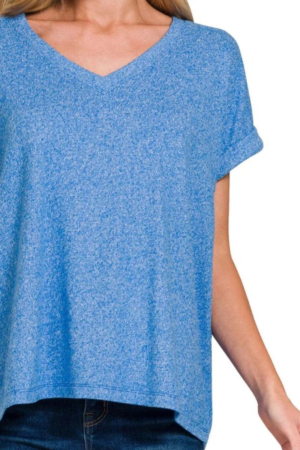 Zenana Soft Melange Hacci V-neck Tee - Love Salve